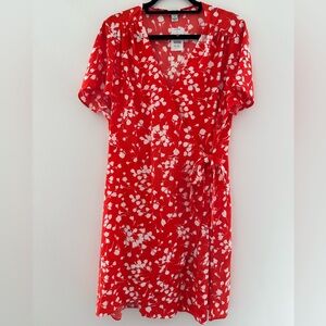 JCrew Red & White Floral Wrap Dress, Size 16